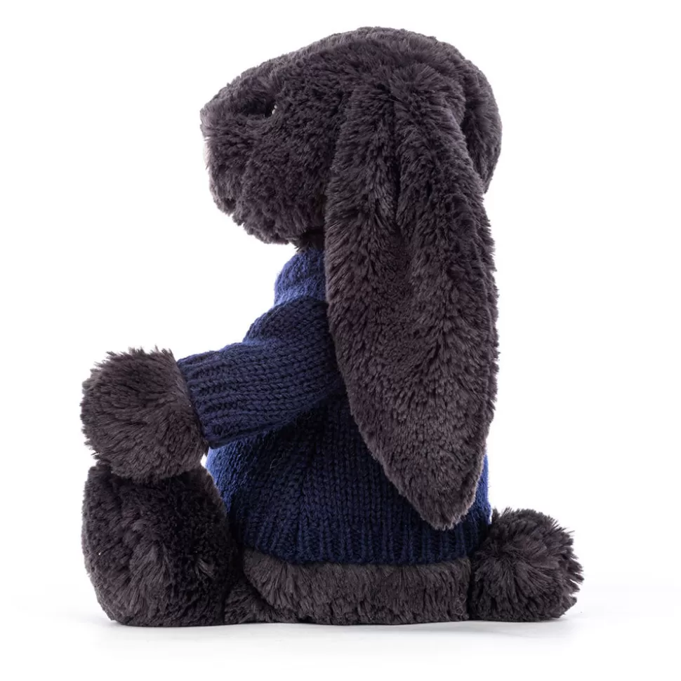 Lapin Timide Jellycat en Peluche Noir - Pull Marin Personnalisé avec Prénom Brodé