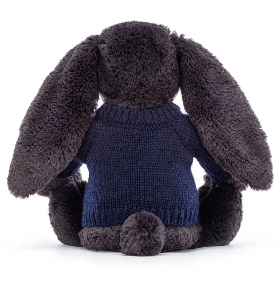Lapin Timide Jellycat en Peluche Noir - Pull Marin Personnalisé avec Prénom Brodé