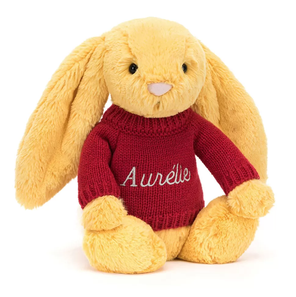 Lapin Doudou Soleil Jellycat - Sweat Rouge Personnalisé pour Enfant (Peluche Ultra-Douce)