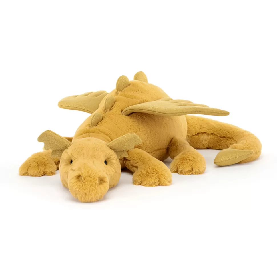 Doudou Dragon Doré Étincelant Jellycat – Peluche Sensorielle Luxe pour Collectionneurs