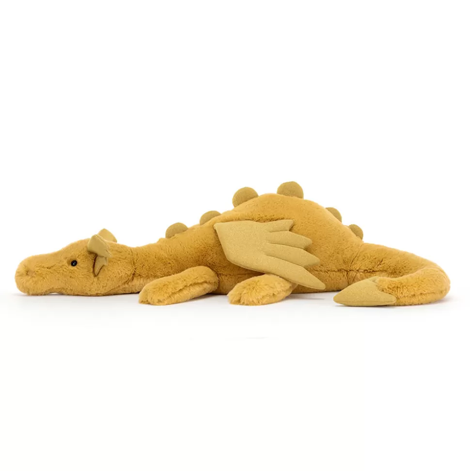 Doudou Dragon Doré Étincelant Jellycat – Peluche Sensorielle Luxe pour Collectionneurs