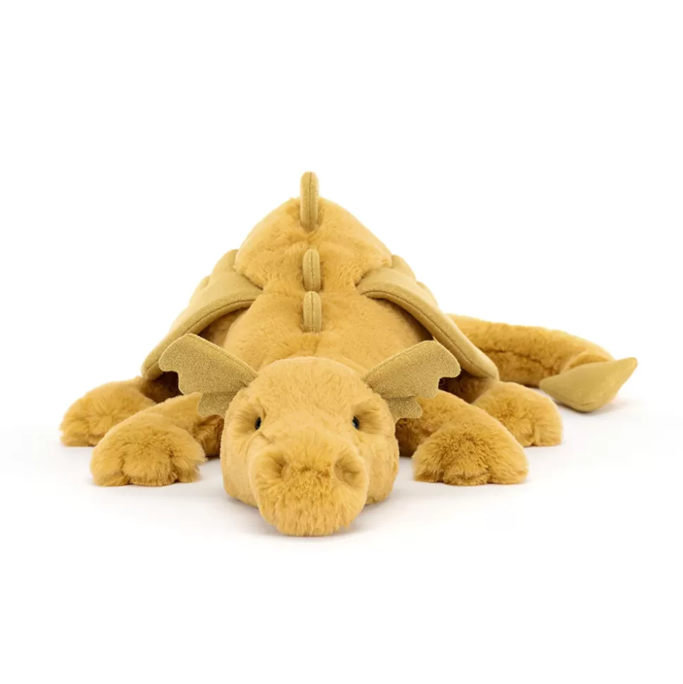Doudou Dragon Doré Étincelant Jellycat – Peluche Sensorielle Luxe pour Collectionneurs