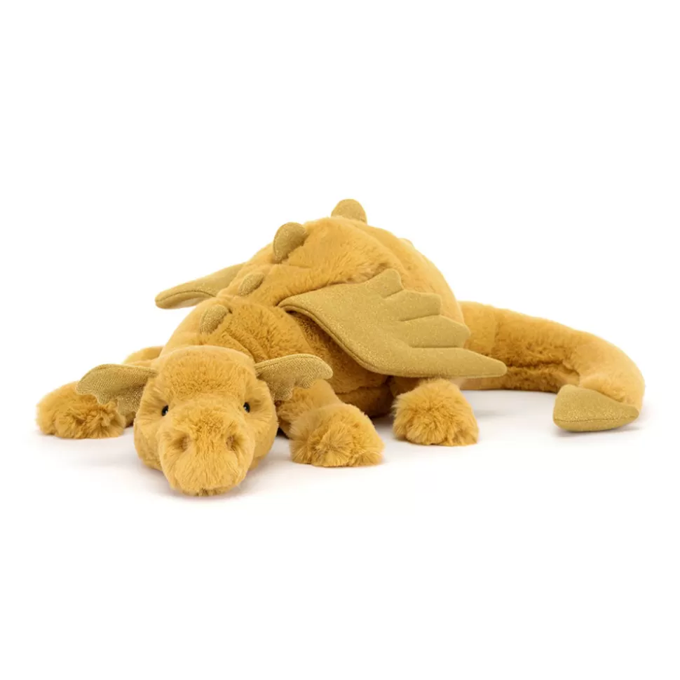 Doudou Dragon Doré Étincelant Jellycat – Peluche Sensorielle Luxe pour Collectionneurs