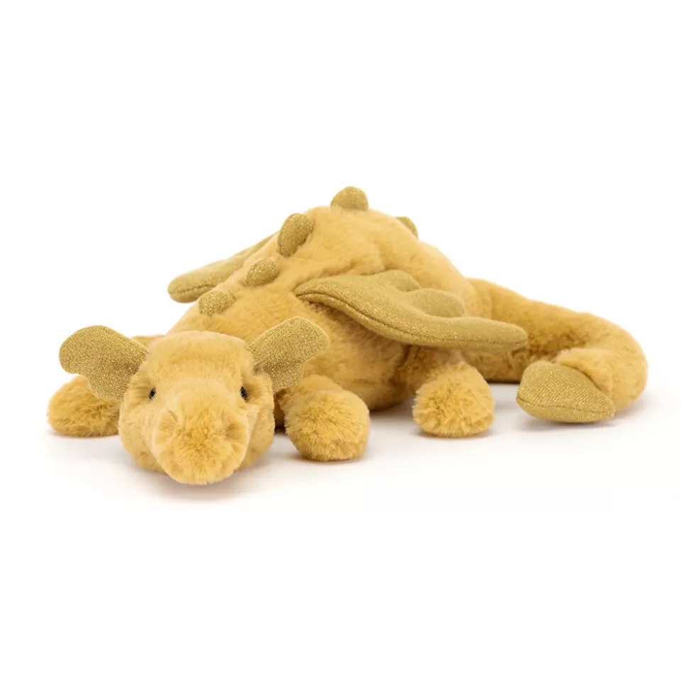 Doudou Dragon Doré Étincelant Jellycat – Peluche Sensorielle Luxe pour Collectionneurs
