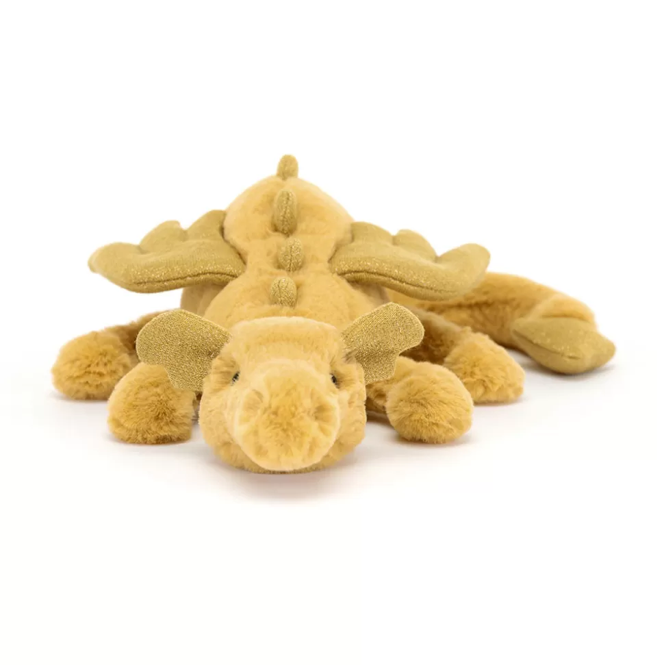 Doudou Dragon Doré Étincelant Jellycat – Peluche Sensorielle Luxe pour Collectionneurs