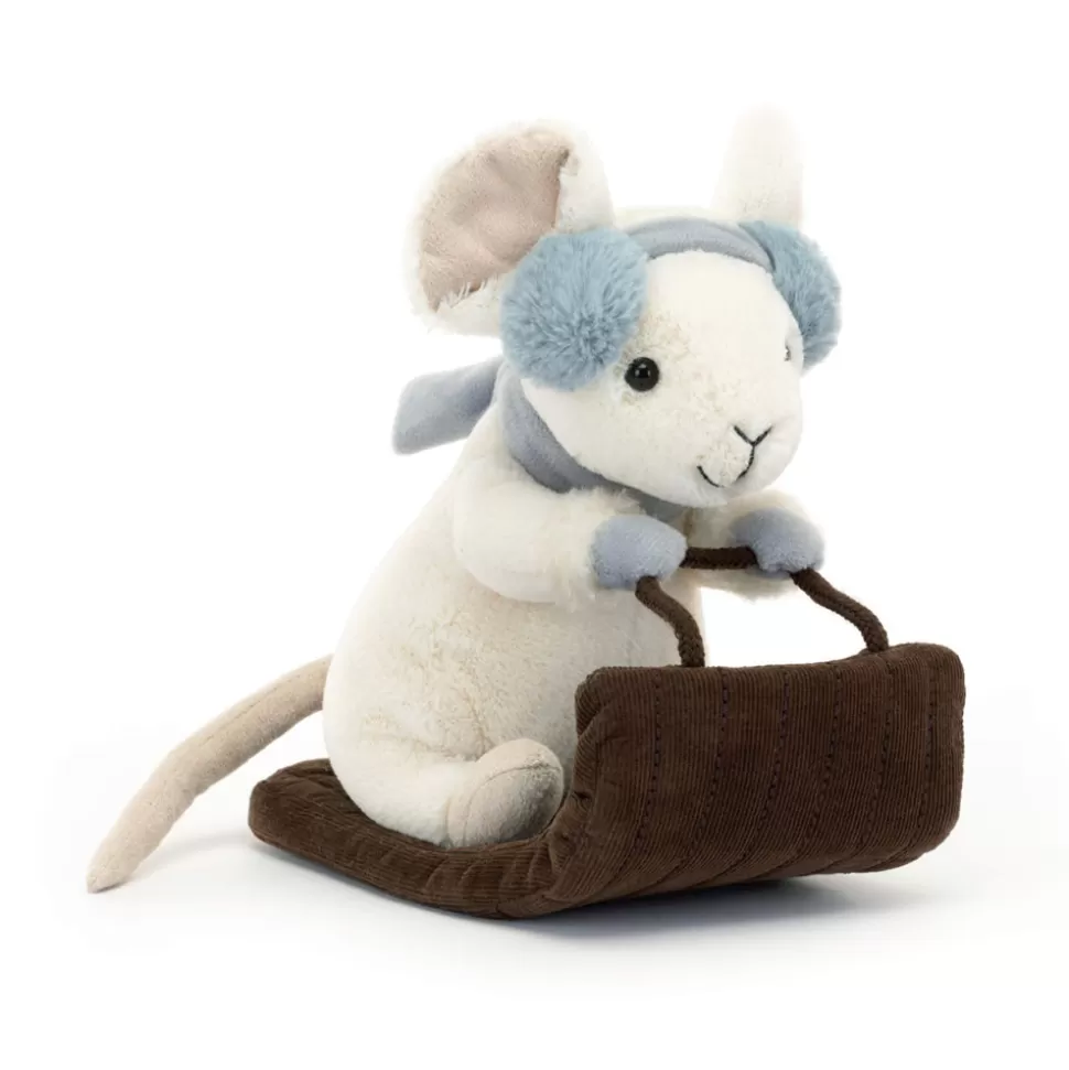 Souris Joyeuse Jellycat en Traîneau Étincelant - Peluche Noël Magique