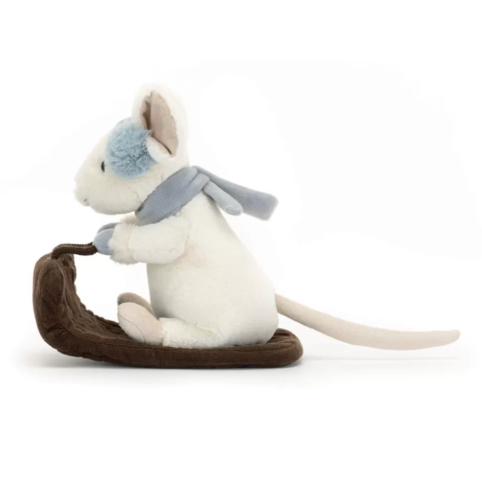Souris Joyeuse Jellycat en Traîneau Étincelant - Peluche Noël Magique