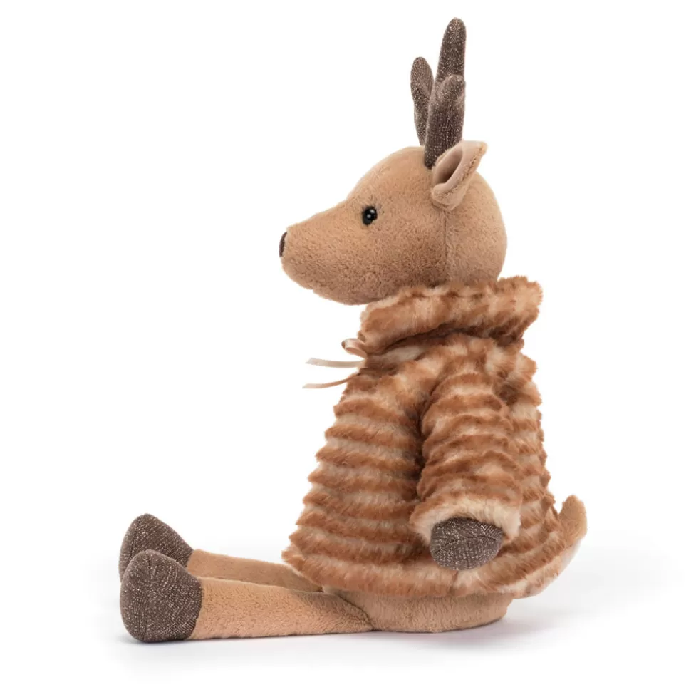 Renard en peluche Sofia - Doudou sensoriel velouté avec grelot doré et ruban satiné